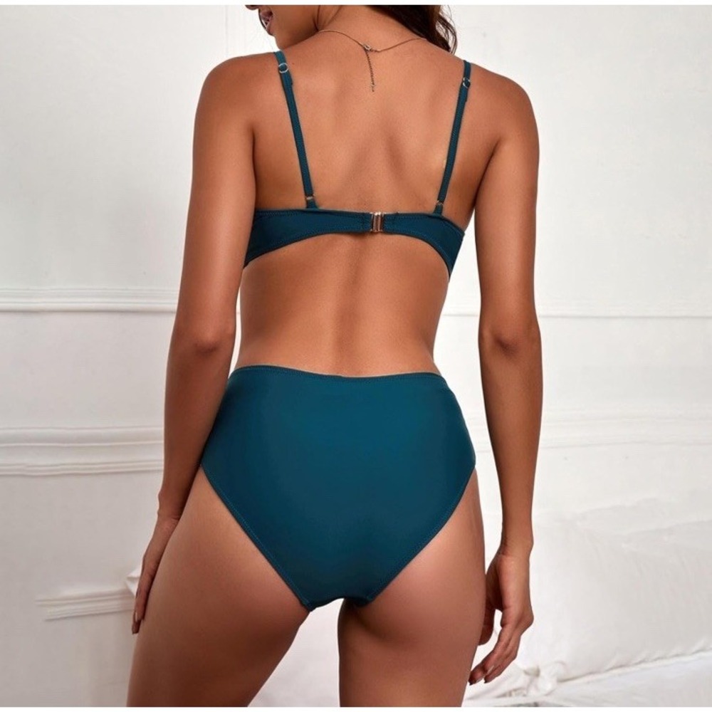 New Women's 2 Piece High Waist and Wrap Top Bikini Swimsuit Sea Blue Green XL - Picture 5 of 16